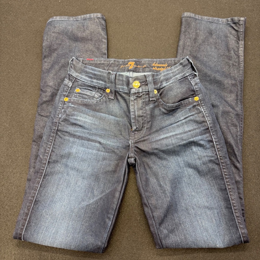 7 For All Mankind Kimmie Straight Leg Jeans Dark Indigo Blue Denim Size 24